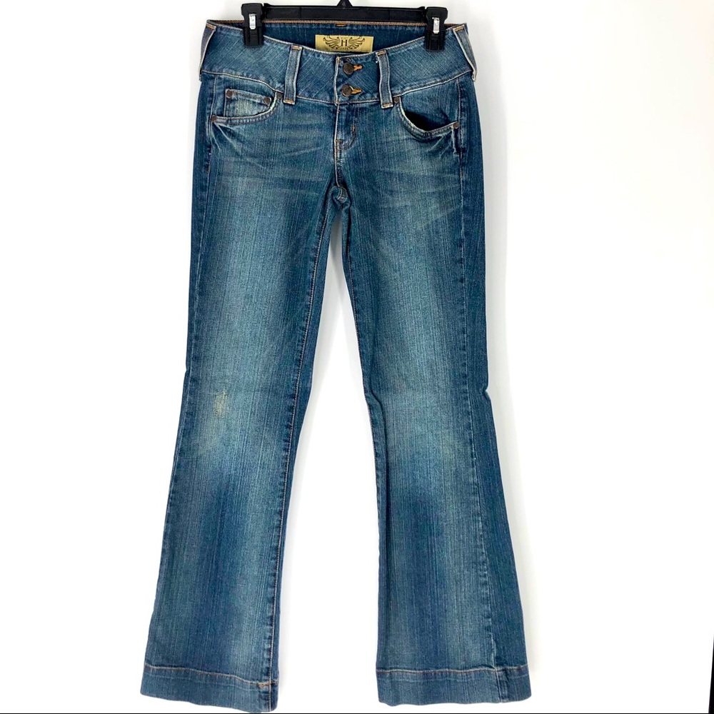 Hint Medium Wash Warm Boho Style Flare Jeans Sz 7